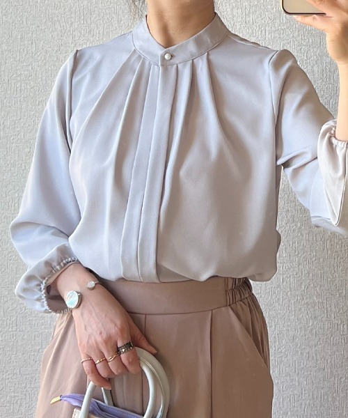 Coo+i（クーイ）の「フロントタックデザイン長袖ブラウス（シャツ/ブラウス・レディース・ネイビー/グレー/ブラック/ピンク/ベージュ/ホワイト・XL/M/L）」の22枚目の写真