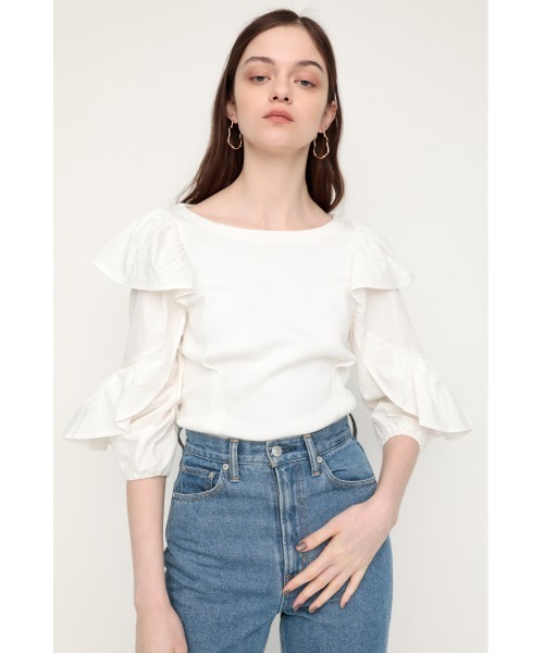SLY（スライ）の「DOCKING FRILL TOPS ドッキング フリル トップス（シャツ/ブラウス・レディース・グリーン系その他/ブラック/ホワイト・FREE）」の2枚目の写真
