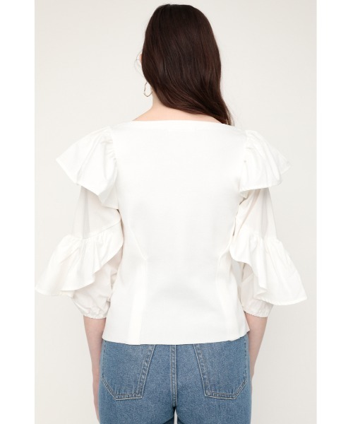 SLY（スライ）の「DOCKING FRILL TOPS ドッキング フリル トップス（シャツ/ブラウス・レディース・グリーン系その他/ブラック/ホワイト・FREE）」の7枚目の写真