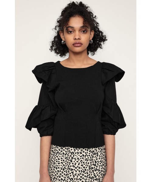 SLY（スライ）の「DOCKING FRILL TOPS ドッキング フリル トップス（シャツ/ブラウス・レディース・グリーン系その他/ブラック/ホワイト・FREE）」の10枚目の写真
