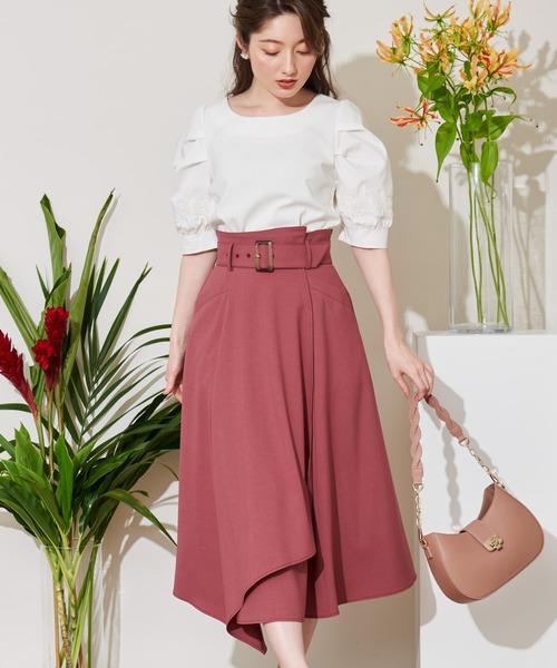ベルト付ラップフレアスカート
