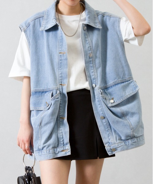 SpRay（スプレイ）の「ツイルポケ付ＢＩＧベスト（ベスト・レディース・ブラック/ブルー/グレー/ブラック×ブラック/ダークブラック・FREE）」の9枚目の写真