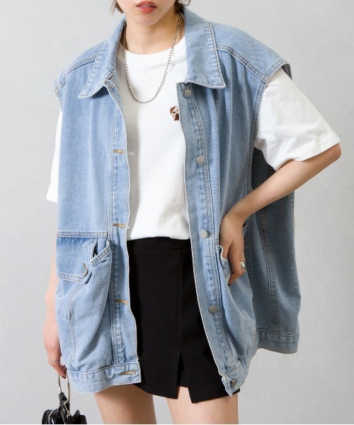 SpRay（スプレイ）の「ツイルポケ付ＢＩＧベスト（ベスト・レディース・ブラック/ブルー/グレー/ブラック×ブラック/ダークブラック・FREE）」の10枚目の写真