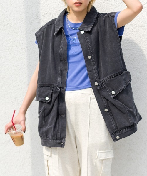 SpRay（スプレイ）の「ツイルポケ付ＢＩＧベスト（ベスト・レディース・ブラック/ブルー/グレー/ブラック×ブラック/ダークブラック・FREE）」の13枚目の写真