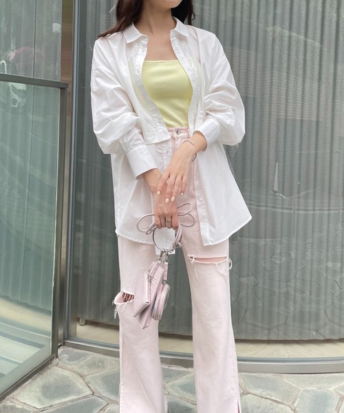 one after another NICE CLAUP(ワンアフターアナザーナイスクラップ)の「ワンポイント刺繍肩あきマルチWAYシャツ(シャツ/ブラウス・レディース・ピンク系/サックスブルー系/オフホワイト/オレンジ・FREE)」の20枚目の写真