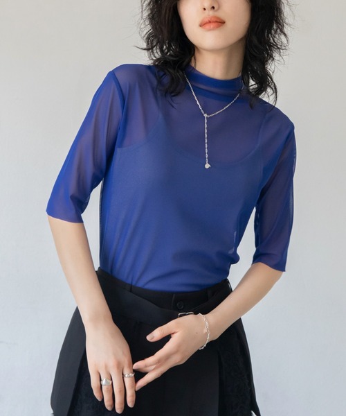 VACANCY(ヴァカンシー)の「ハーフスリーブシアーカラーインナー(Tシャツ/カットソー・レディース・ブラック/ライトグレー/ライトグリーン/ブルー/ライトブルー・FREE)」の5枚目の写真