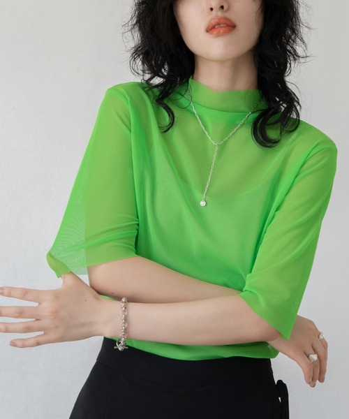 VACANCY(ヴァカンシー)の「ハーフスリーブシアーカラーインナー(Tシャツ/カットソー・レディース・ブラック/ライトグレー/ライトグリーン/ブルー/ライトブルー・FREE)」の4枚目の写真