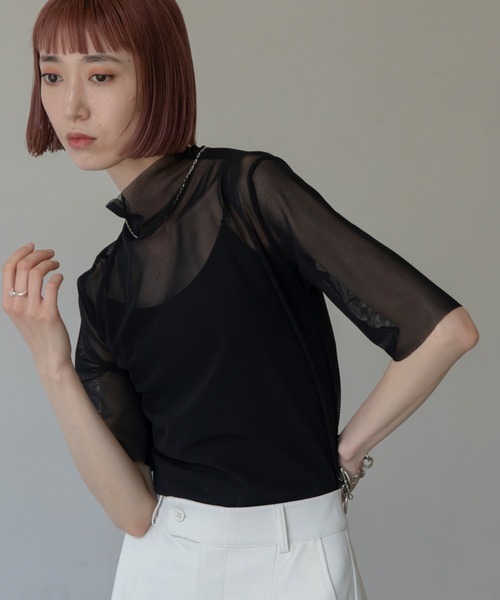 VACANCY(ヴァカンシー)の「ハーフスリーブシアーカラーインナー(Tシャツ/カットソー・レディース・ブラック/ライトグレー/ライトグリーン/ブルー/ライトブルー・FREE)」の2枚目の写真