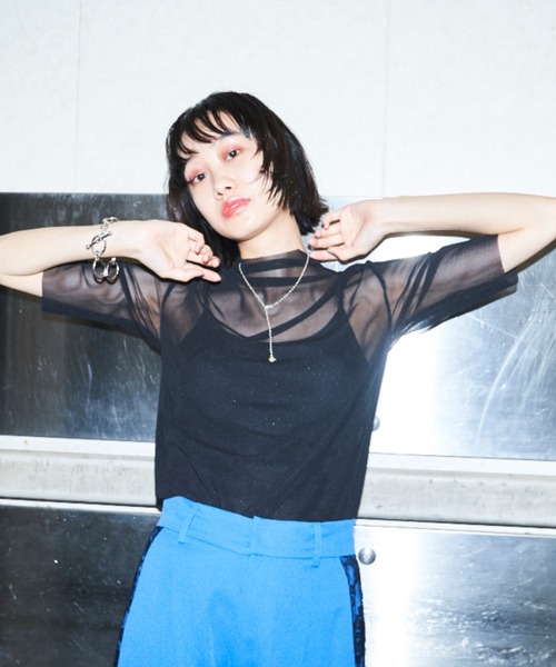 VACANCY(ヴァカンシー)の「ハーフスリーブシアーカラーインナー(Tシャツ/カットソー・レディース・ブラック/ライトグレー/ライトグリーン/ブルー/ライトブルー・FREE)」の8枚目の写真