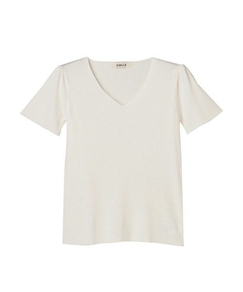 CHILLE(チル)の「Vネックフリル袖デザイントップスカットソー(Tシャツ/カットソー・レディース・ホワイト/ブラック/カーキ/オレンジ・FREE)」の15枚目の写真