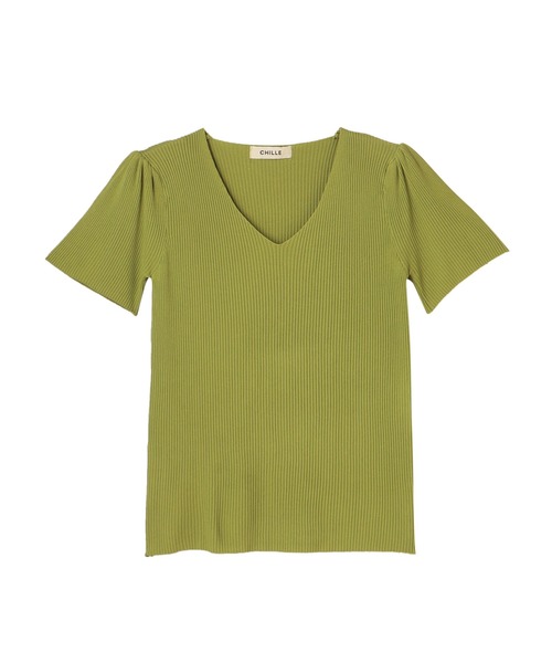 CHILLE(チル)の「Vネックフリル袖デザイントップスカットソー(Tシャツ/カットソー・レディース・ホワイト/ブラック/カーキ/オレンジ・FREE)」の14枚目の写真