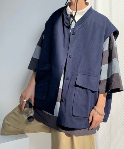MGV(エムジーヴィー)の「'マルチポケットベスト(Tシャツ/カットソー・メンズ・ベージュ/ネイビー・MEDIUM/LARGE/X-LARGE)」の1枚目の写真