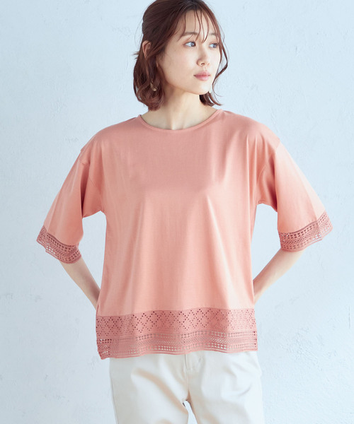 DECOY SINCE 1981(デコイシンスイチキュウハチイチ)の「【接触冷感】レースプルオーバー(Tシャツ/カットソー・レディース・ネイビー/オレンジ/グリーン・M/LL/L)」の3枚目の写真