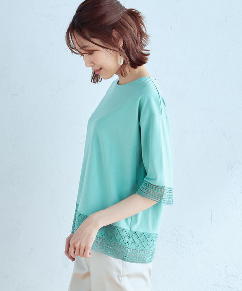 DECOY SINCE 1981(デコイシンスイチキュウハチイチ)の「【接触冷感】レースプルオーバー(Tシャツ/カットソー・レディース・ネイビー/オレンジ/グリーン・M/LL/L)」の6枚目の写真