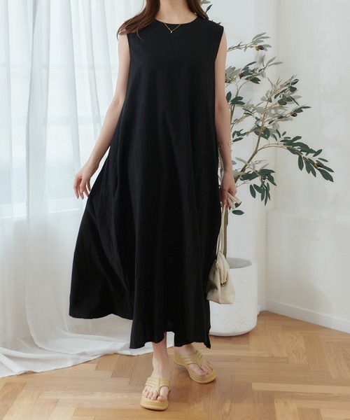 Lamoa(ラモア)の「Lamoa/ノースリーブ フレア ロングワンピース(ワンピース・レディース・アイボリー/ブラック/ブラウン・FREE)」の5枚目の写真