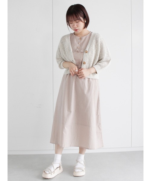 ehka sopo（エヘカソポ）の「チェック／無地アソートフリルワンピース（ワンピース・レディース・ベージュ/グリーン/キナリ・ﾌﾘ-）」の6枚目の写真