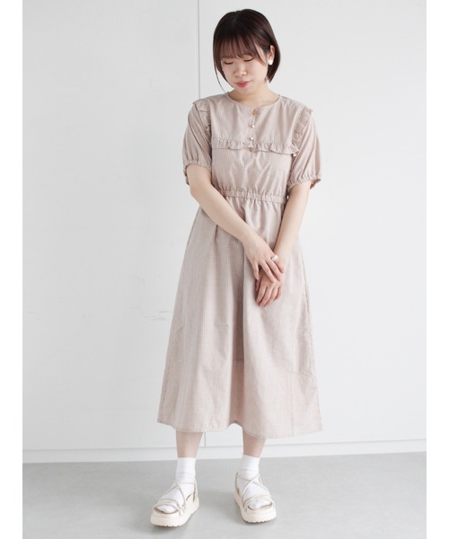 ehka sopo（エヘカソポ）の「チェック／無地アソートフリルワンピース（ワンピース・レディース・ベージュ/グリーン/キナリ・ﾌﾘ-）」の19枚目の写真