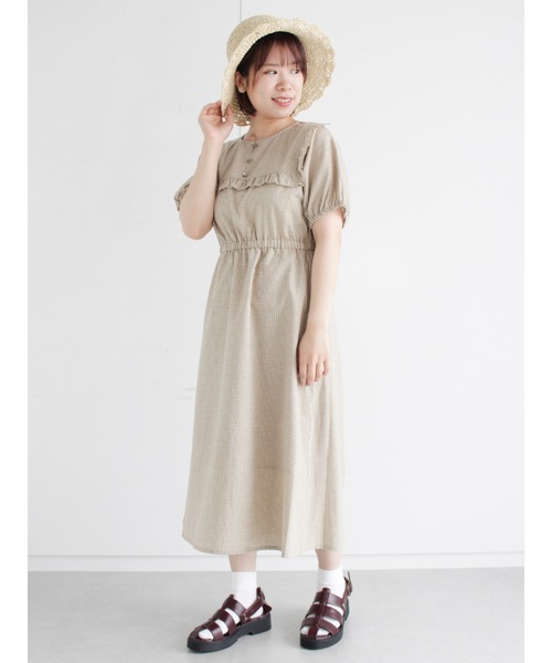 ehka sopo（エヘカソポ）の「チェック／無地アソートフリルワンピース（ワンピース・レディース・ベージュ/グリーン/キナリ・ﾌﾘ-）」の17枚目の写真