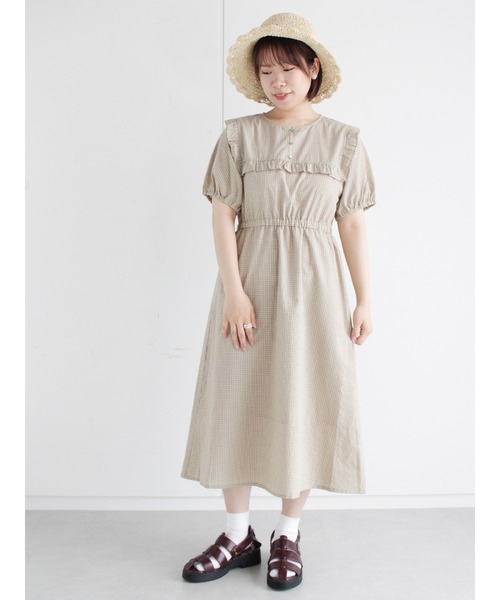 ehka sopo（エヘカソポ）の「チェック／無地アソートフリルワンピース（ワンピース・レディース・ベージュ/グリーン/キナリ・ﾌﾘ-）」の9枚目の写真