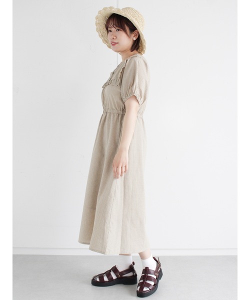 ehka sopo（エヘカソポ）の「チェック／無地アソートフリルワンピース（ワンピース・レディース・ベージュ/グリーン/キナリ・ﾌﾘ-）」の12枚目の写真