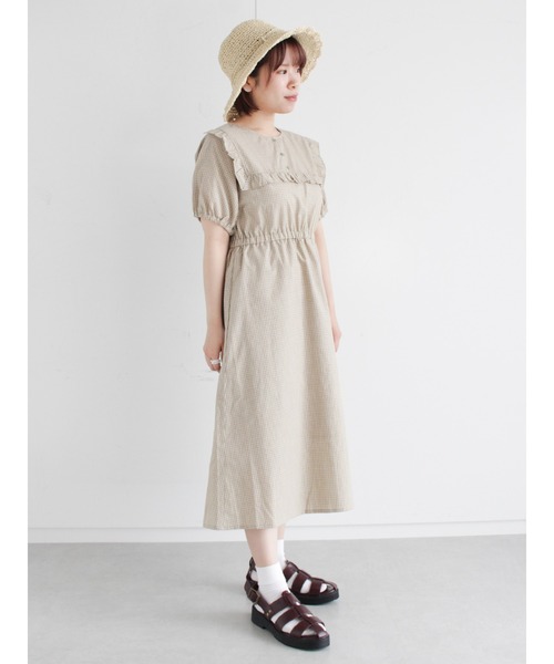 ehka sopo（エヘカソポ）の「チェック／無地アソートフリルワンピース（ワンピース・レディース・ベージュ/グリーン/キナリ・ﾌﾘ-）」の5枚目の写真