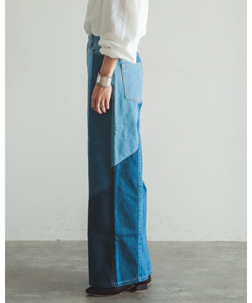 FIL DE FER（フィルデフェール）の「パッチワークデニム　ワイドパンツ（デニムパンツ・レディース・ブルー・SMALL/MEDIUM）」の13枚目の写真