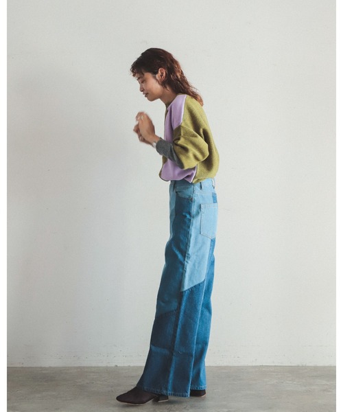 FIL DE FER（フィルデフェール）の「パッチワークデニム　ワイドパンツ（デニムパンツ・レディース・ブルー・SMALL/MEDIUM）」の5枚目の写真