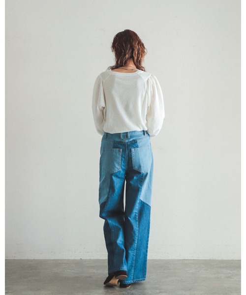 FIL DE FER（フィルデフェール）の「パッチワークデニム　ワイドパンツ（デニムパンツ・レディース・ブルー・SMALL/MEDIUM）」の9枚目の写真