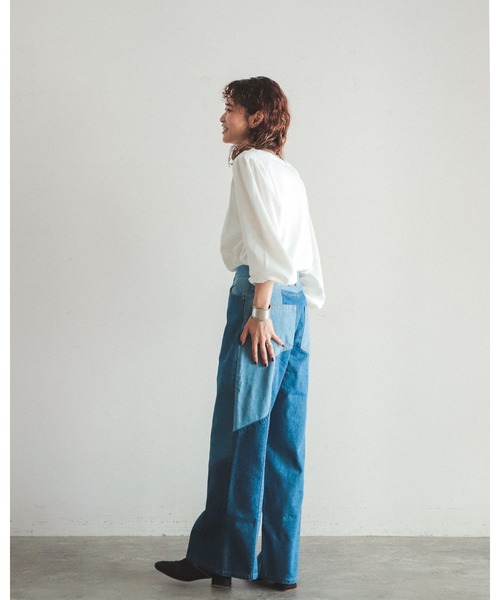 FIL DE FER（フィルデフェール）の「パッチワークデニム　ワイドパンツ（デニムパンツ・レディース・ブルー・SMALL/MEDIUM）」の10枚目の写真