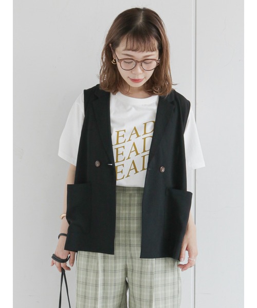 ehka sopo（エヘカソポ）の「ダブル釦テーラードジレ(セットアップ可)（ベスト・レディース・ブラック/ベージュ/グリーン・ﾌﾘ-）」の11枚目の写真