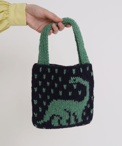 I am I in fact...（アイアムアイインファクト）の「DINOSAUR JQ WOOL BAG（ハンドバッグ・レディース・ブラック/ピンク/グリーン・FREE）」の3枚目の写真