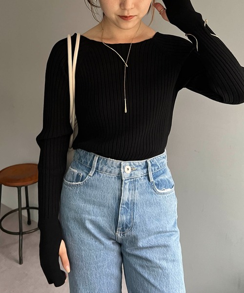 CAPRICIEUX LE'MAGE（カプリシューレマージュ）の「ボートネックリブプルオーバー（ニット/セーター・レディース・ブラック/ベージュ/アイボリー・FREE）」の11枚目の写真