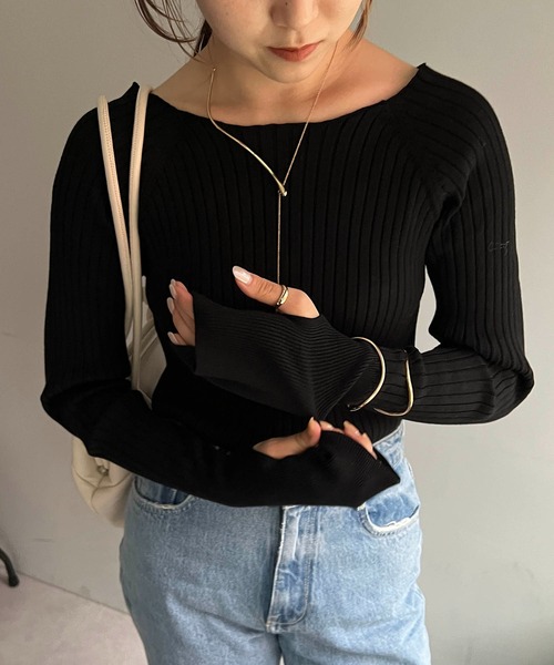 CAPRICIEUX LE'MAGE（カプリシューレマージュ）の「ボートネックリブプルオーバー（ニット/セーター・レディース・ブラック/ベージュ/アイボリー・FREE）」の14枚目の写真