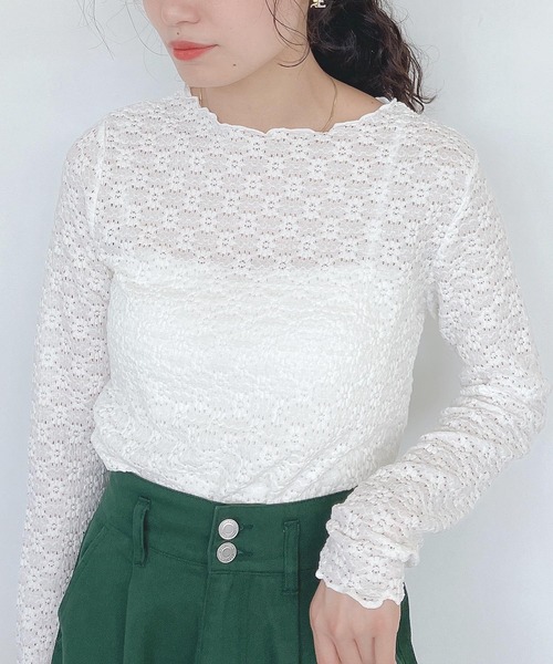 AS KNOW AS plus（アズノゥアズプラス）の「♪お花ぽこぽこレースプルオーバー（Tシャツ/カットソー・レディース・アイボリー/オフホワイト/ブラック/ブラック×ベージュ/ブルー系・FREE）」の2枚目の写真