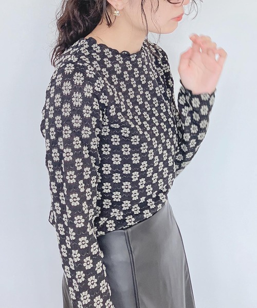 AS KNOW AS plus（アズノゥアズプラス）の「♪お花ぽこぽこレースプルオーバー（Tシャツ/カットソー・レディース・アイボリー/オフホワイト/ブラック/ブラック×ベージュ/ブルー系・FREE）」の7枚目の写真