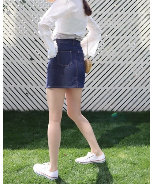epine（エピヌ）の「Ee denim mini skirt dark blue（デニムスカート