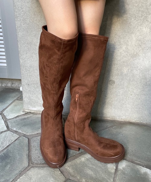 one after another NICE CLAUP(ワンアフターアナザーナイスクラップ)の「スウェードタンク底ニーハイブーツ(ブーツ・レディース・ブラック/ブラウン/アイボリー・SMALL/MEDIUM/LARGE)」の6枚目の写真