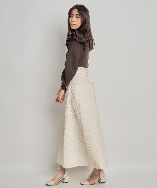 新品未使用★セントアンドリュース★ベージュ キルティングスカート キルティングタックフレアスカート