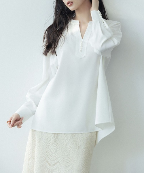 SAISON DE PAPILLON（セゾンドパピヨン）の「パール付きキーネックブラウス（シャツ/ブラウス・レディース・ネイビー/アイボリー/グリーン/グレー/ホワイト/ブラック・L/S/M）」の21枚目の写真