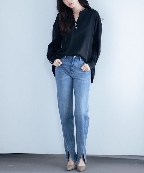 SAISON DE PAPILLON（セゾンドパピヨン）の「パール付きキーネックブラウス（シャツ/ブラウス・レディース・ネイビー/アイボリー/グリーン/グレー/ホワイト/ブラック・L/S/M）」の15枚目の写真