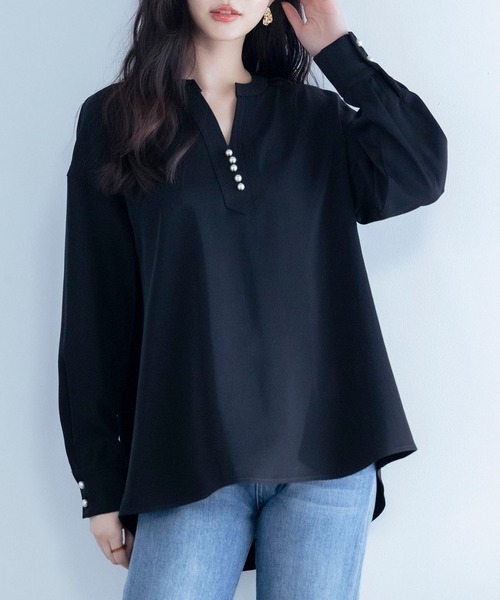 SAISON DE PAPILLON（セゾンドパピヨン）の「パール付きキーネックブラウス（シャツ/ブラウス・レディース・ネイビー/アイボリー/グリーン/グレー/ホワイト/ブラック・L/S/M）」の13枚目の写真