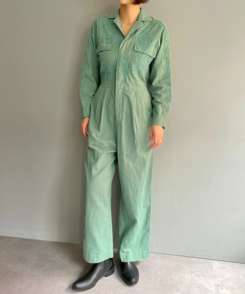 極美品 サラマリカ リーフプリント コットン オールインワン