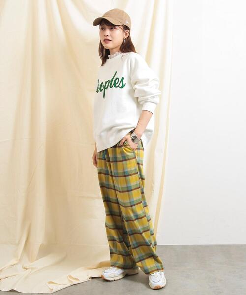 coen（コーエン）の「デイリーイージーセミワイド起毛チェックパンツ（その他パンツ・レディース・イエロー/オフホワイト/ネイビー・M/L/S）」の4枚目の写真