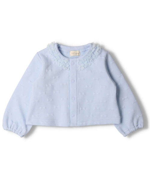kids zoo(キッズズー)の「ふくれジャガードリボン柄カーディガン(カーディガン/ボレロ・キッズ・ブルー/ローズ・80/90)」の1枚目の写真