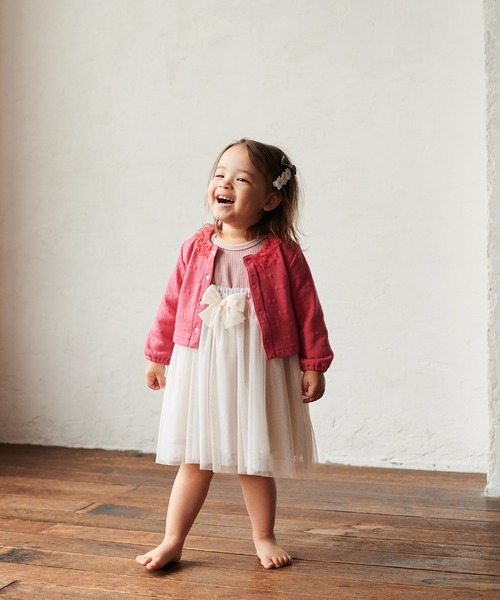 kids zoo(キッズズー)の「ふくれジャガードリボン柄カーディガン(カーディガン/ボレロ・キッズ・ブルー/ローズ・80/90)」の9枚目の写真