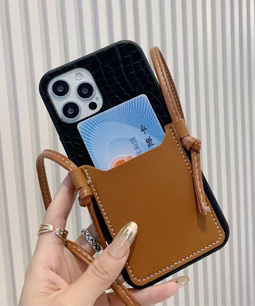 セール】クロコ風型押し レザーポケット スマホショルダー