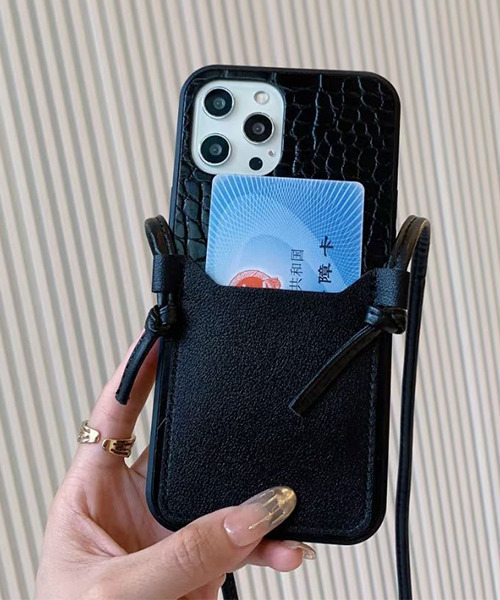 セール】クロコ風型押し レザーポケット スマホショルダー