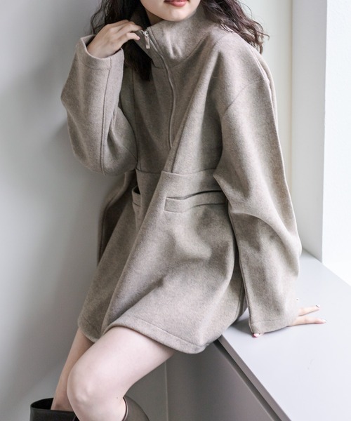 mystic（ミスティック）の「起毛ハーフジッププルオーバー（ニット/セーター・レディース・ベージュ/アイボリー/チャコールグレー・FREE）」の7枚目の写真