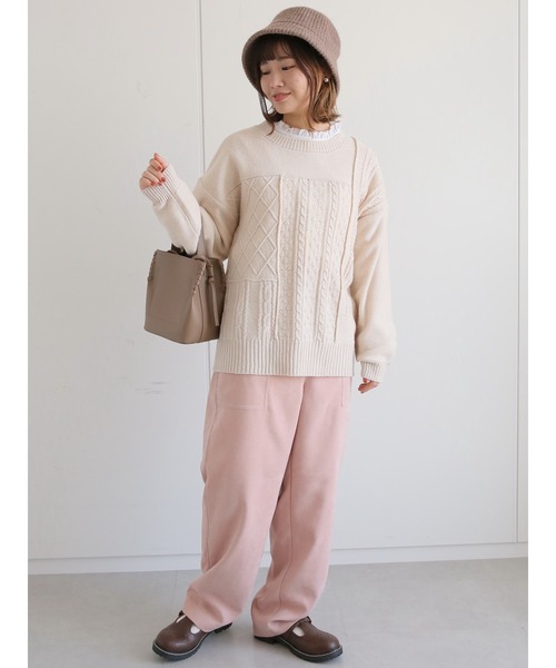 ehka sopo(エヘカソポ)の「ケーブルパッチワークプルオーバー(ニット/セーター・レディース・サックスブルー/ブラック/キナリ/モカ・フリ-)」の16枚目の写真