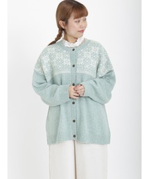 Samansa Mos2 | 雪柄ジャカード前後2WAYニット(カーディガン/ボレロ)